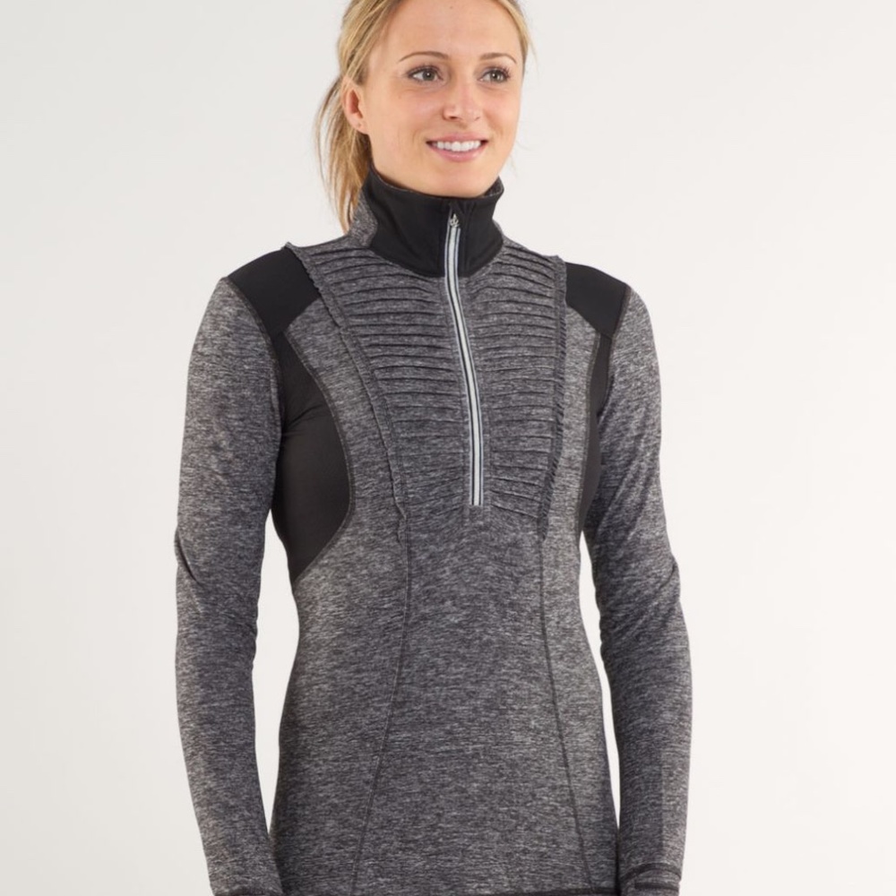 Lululemon run your heart out pullover 1/2 zip jacket heathered black, Size 8
